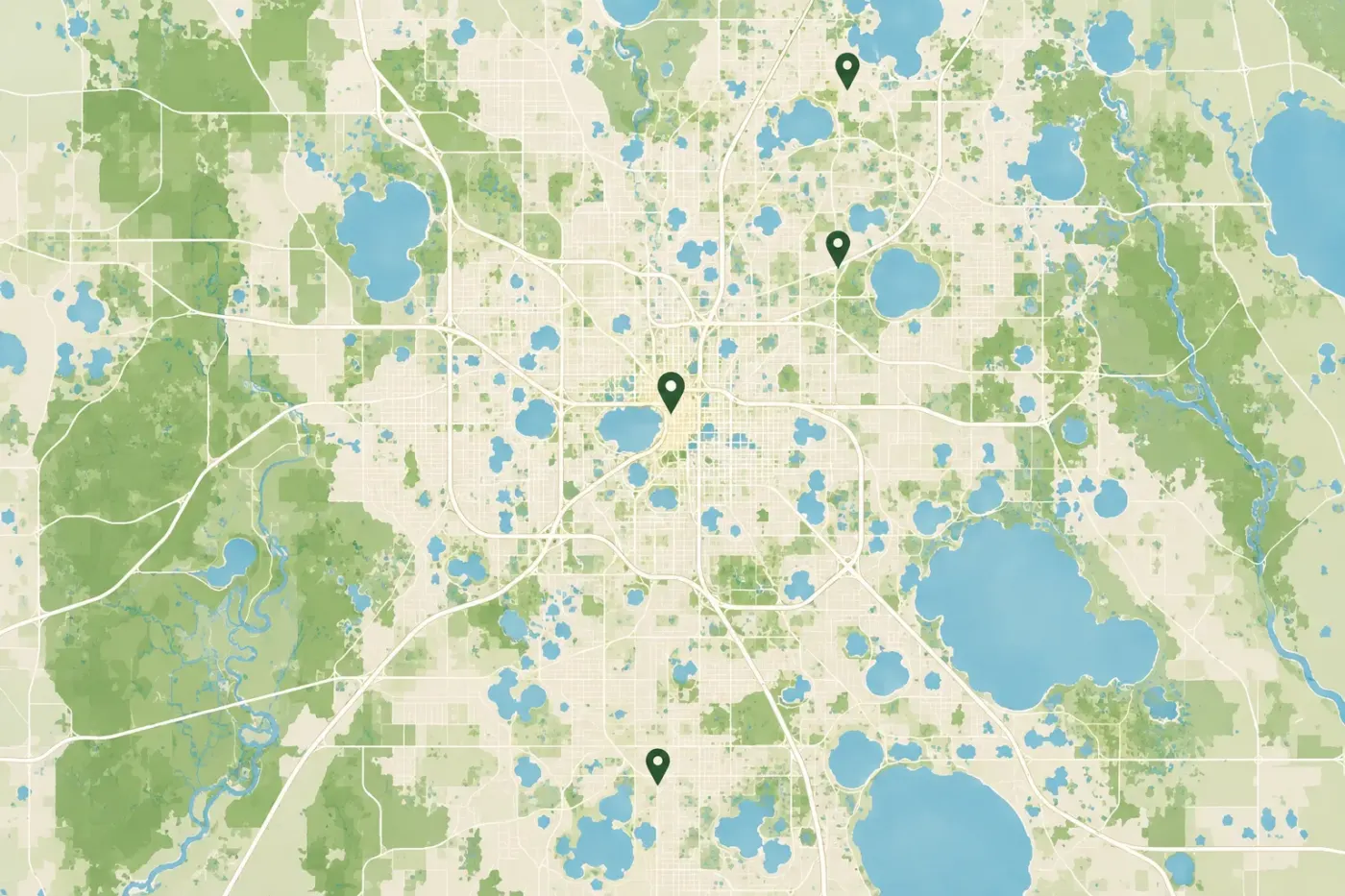 Illustrated map of Orlando and Central Florida lakes