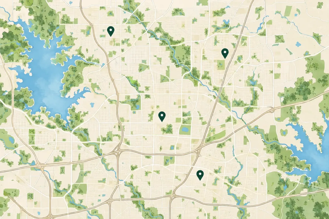 Illustrated map of Plano and nearby areas