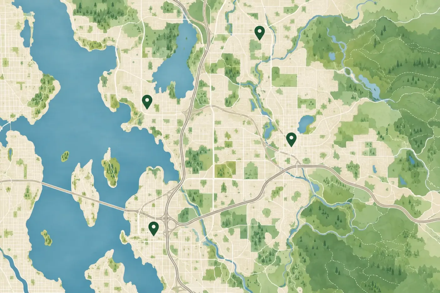Illustrated map of Redmond and the Eastside