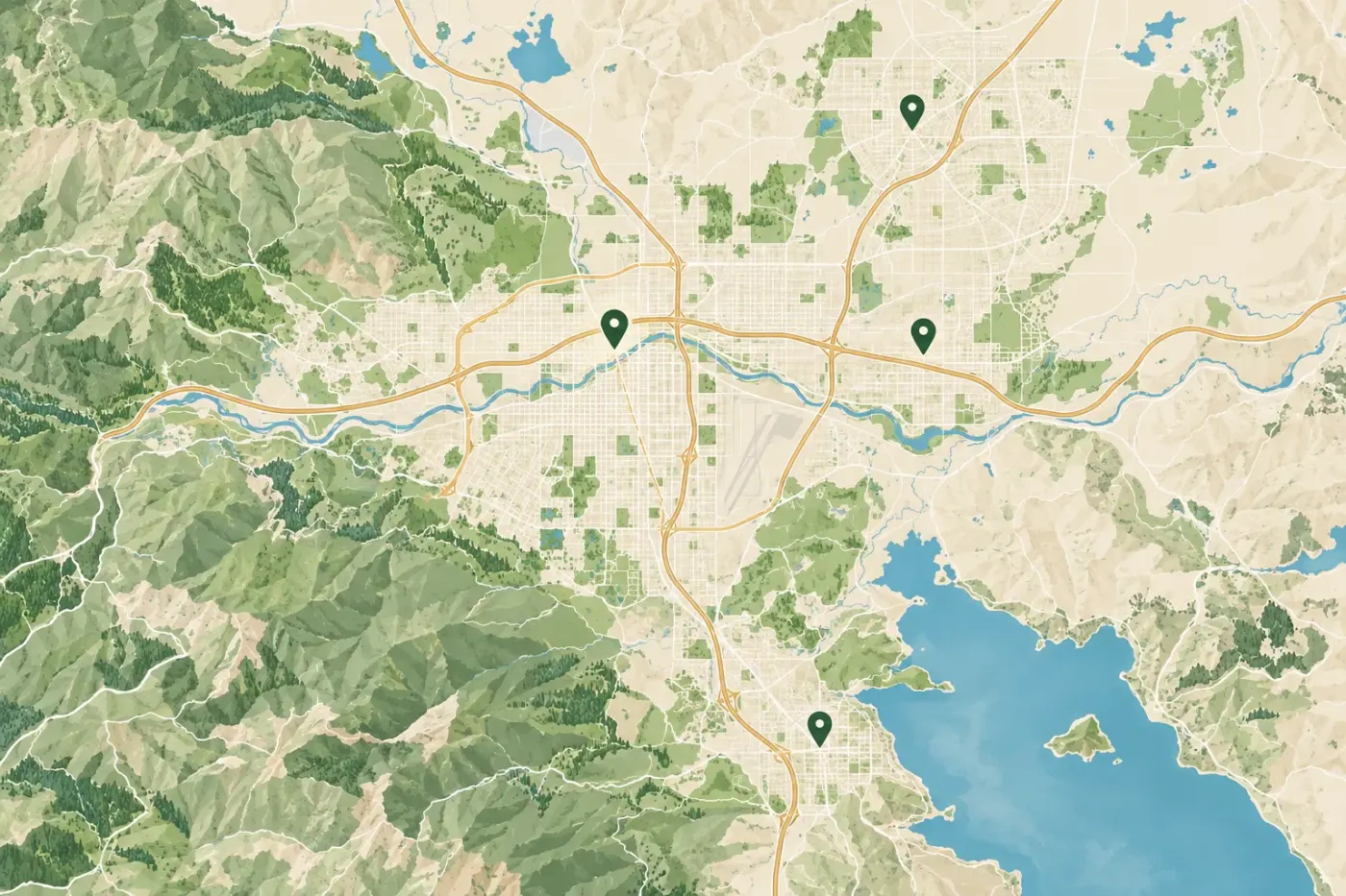 Illustrated map of Reno and nearby areas