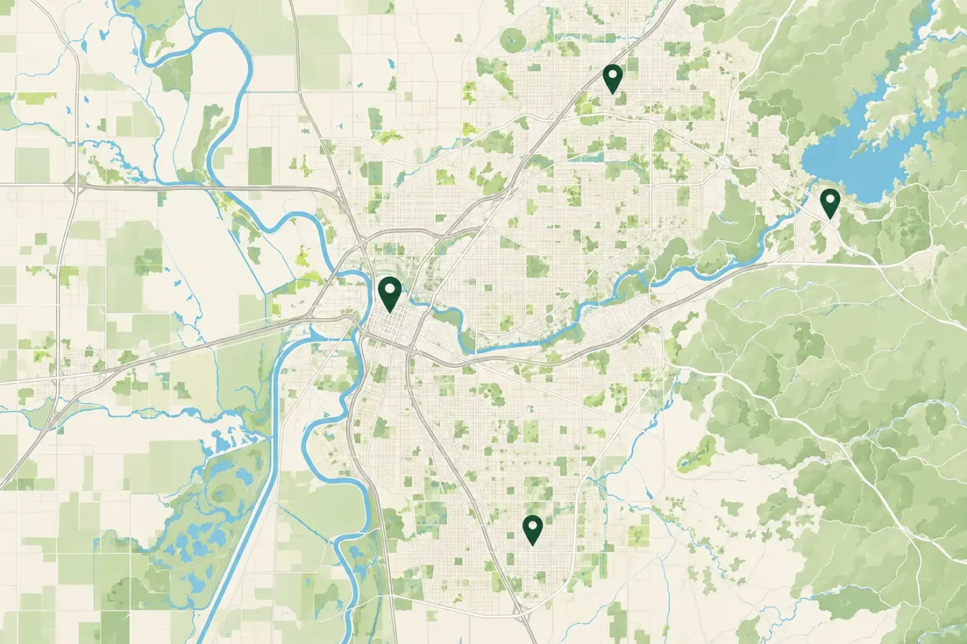 Illustrated map of Sacramento and nearby areas