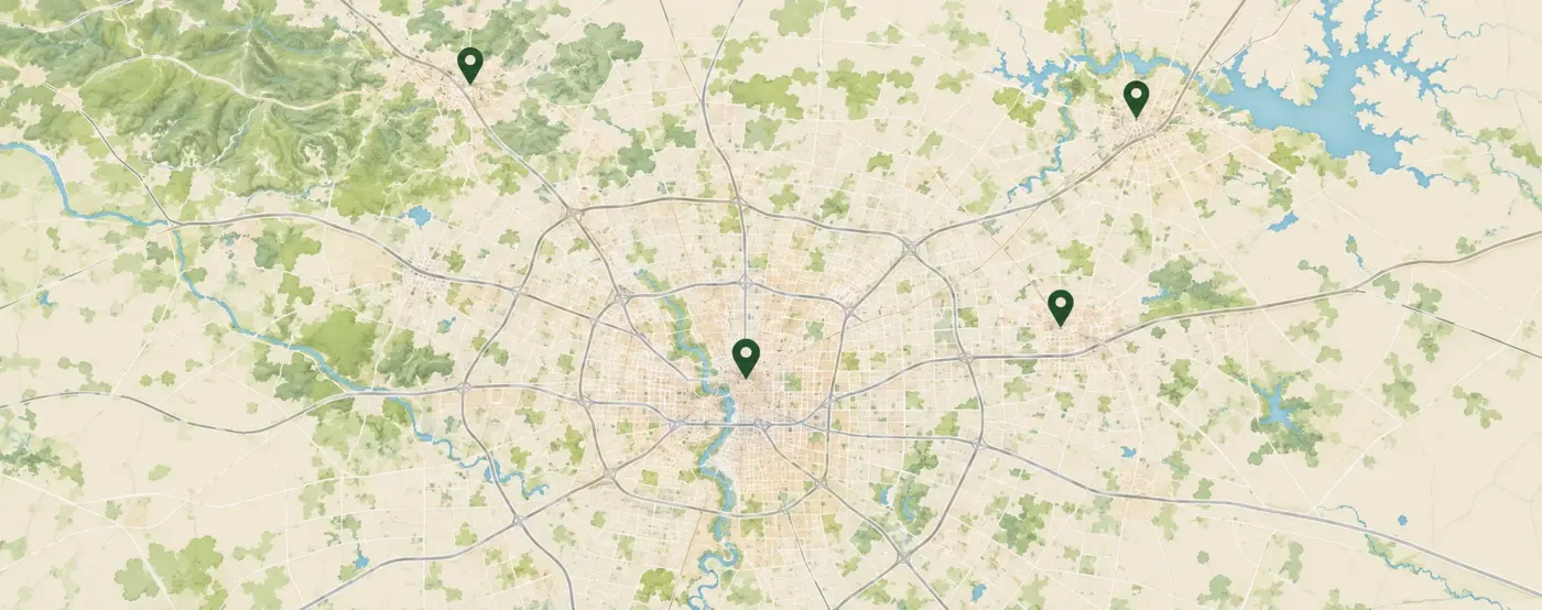 Illustrated map of San Antonio and nearby areas