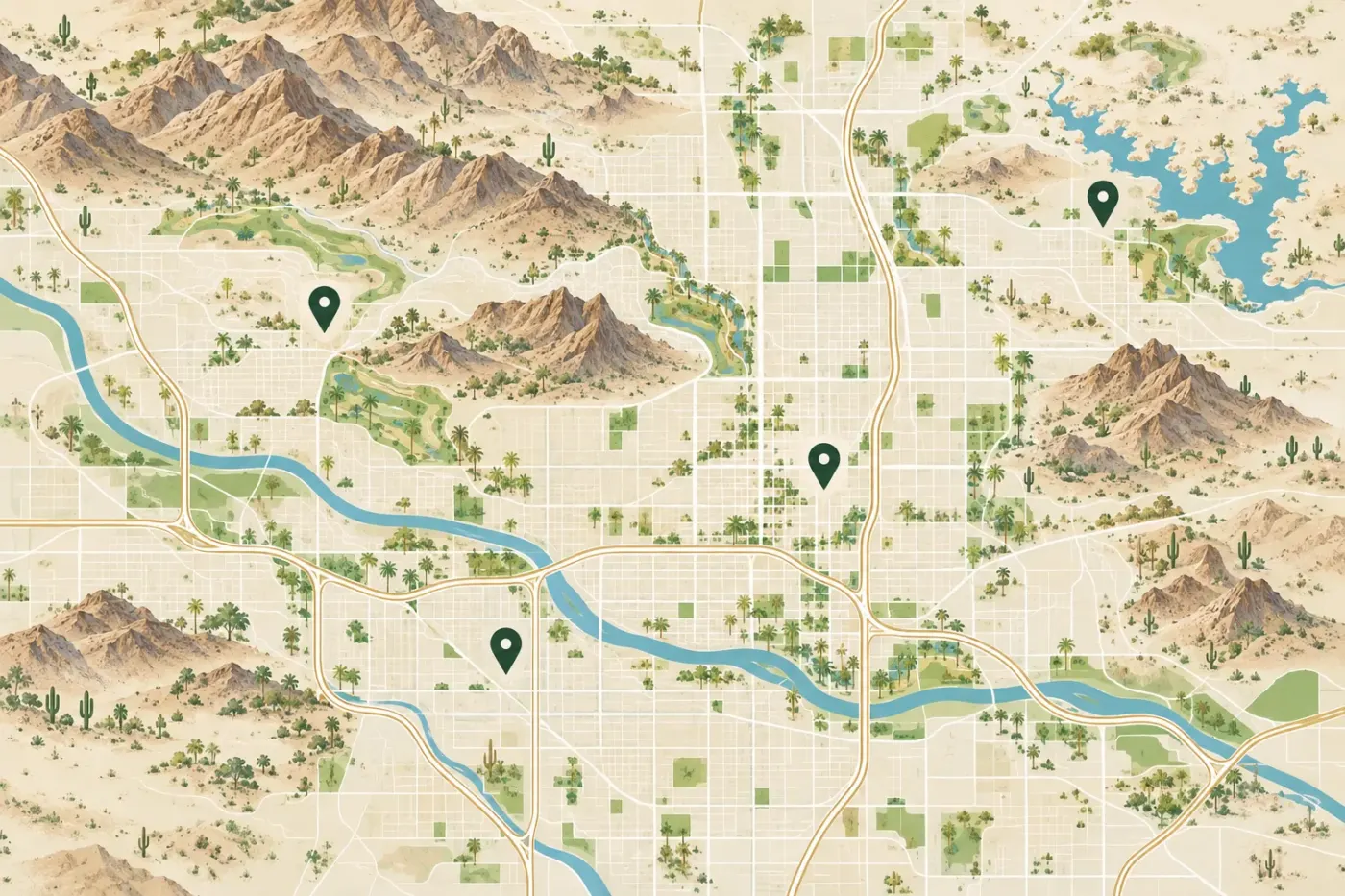 Illustrated map of Scottsdale and nearby areas