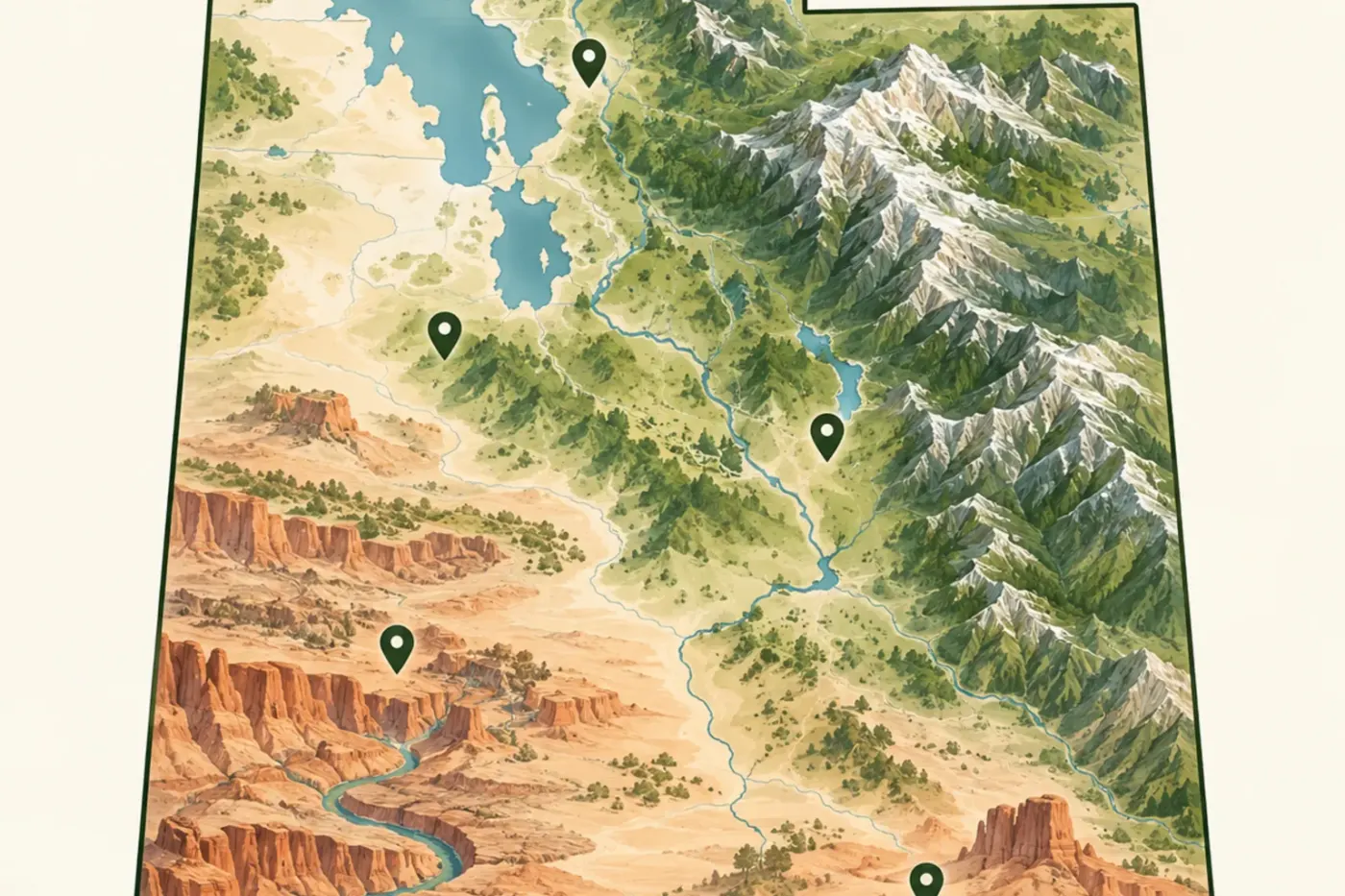 Illustrated map of Utah and its regions