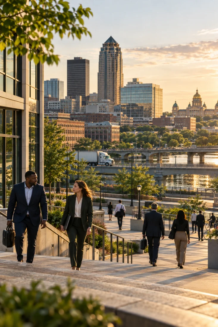 Insurance and office workers in downtown Des Moines