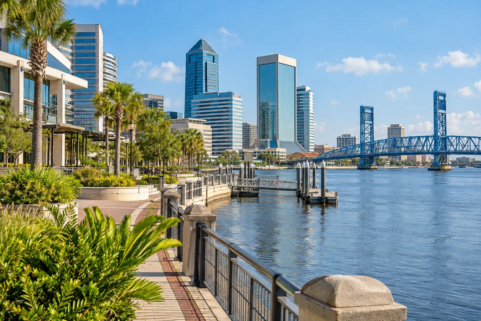 Jacksonville Riverwalk and downtown towers