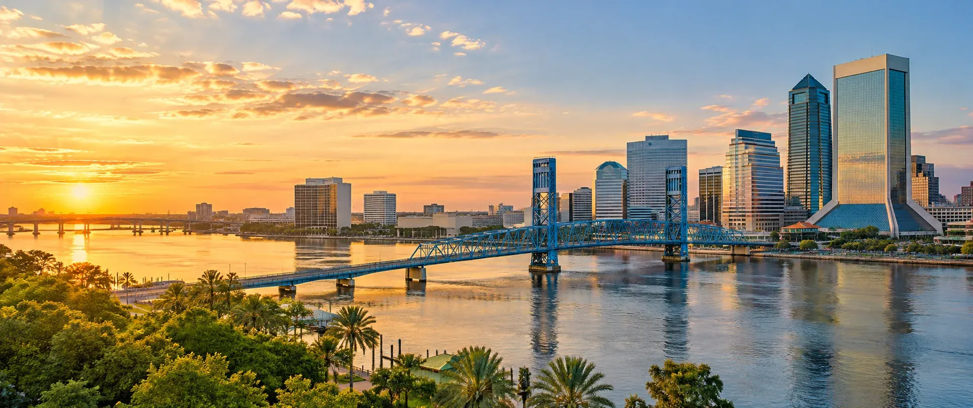 Jacksonville skyline and bridges over the St. Johns River, where DevSolutionsAI provides AI services in Jacksonville