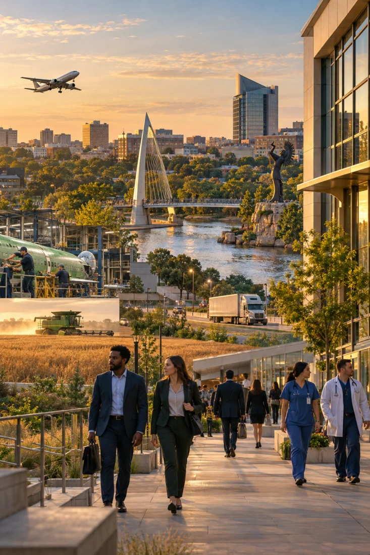 Aviation and office workers in downtown Wichita