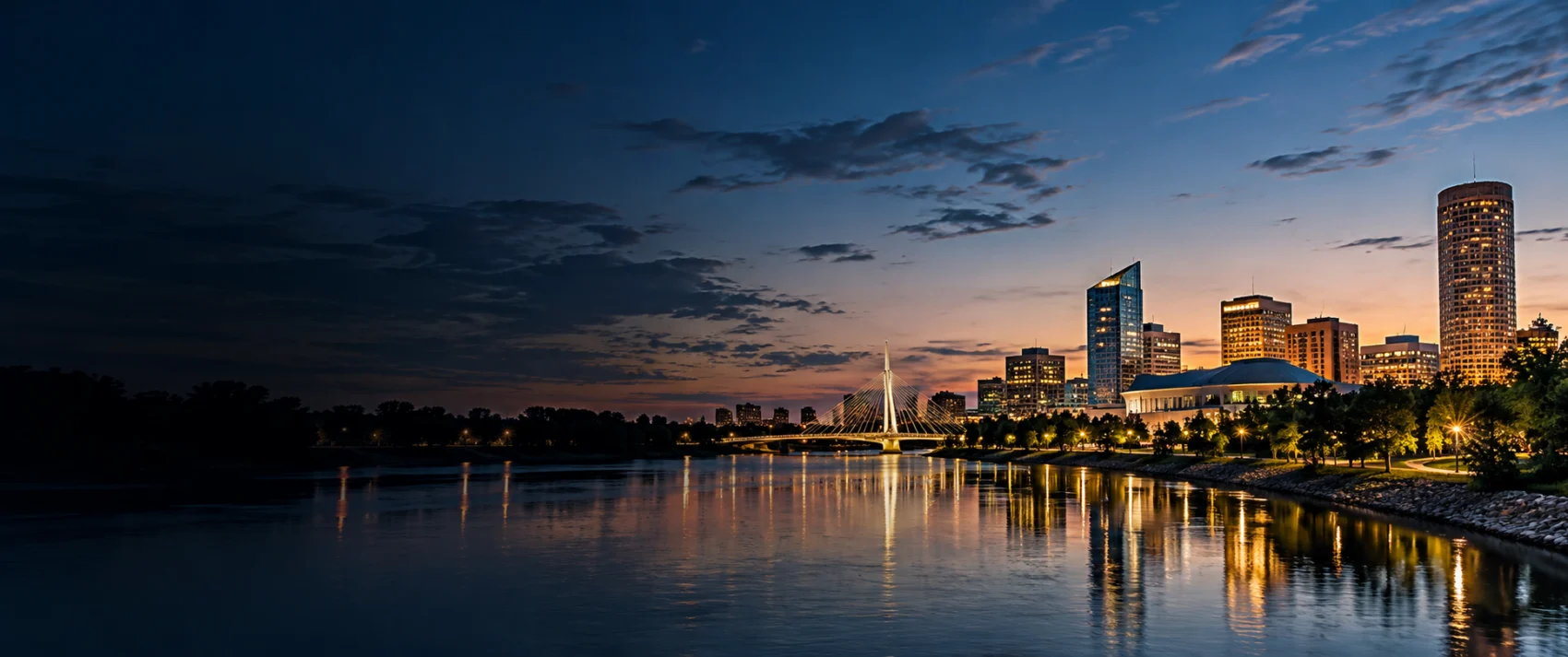 Wichita lights on the river at dusk