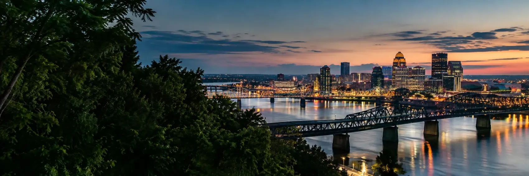 Kentucky city skyline at night on the river