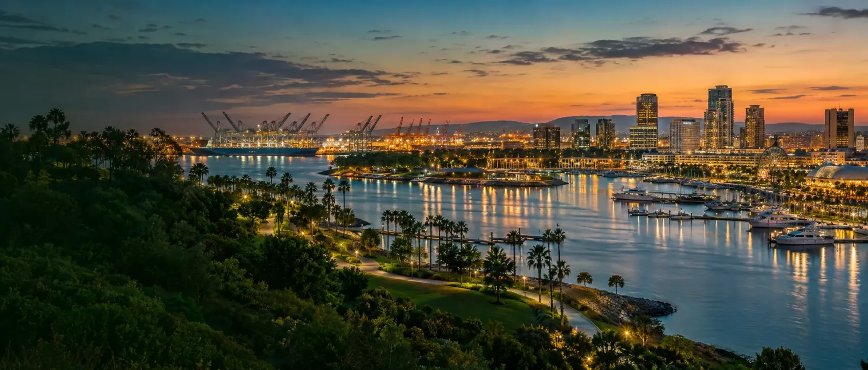 Long Beach waterfront at dusk
