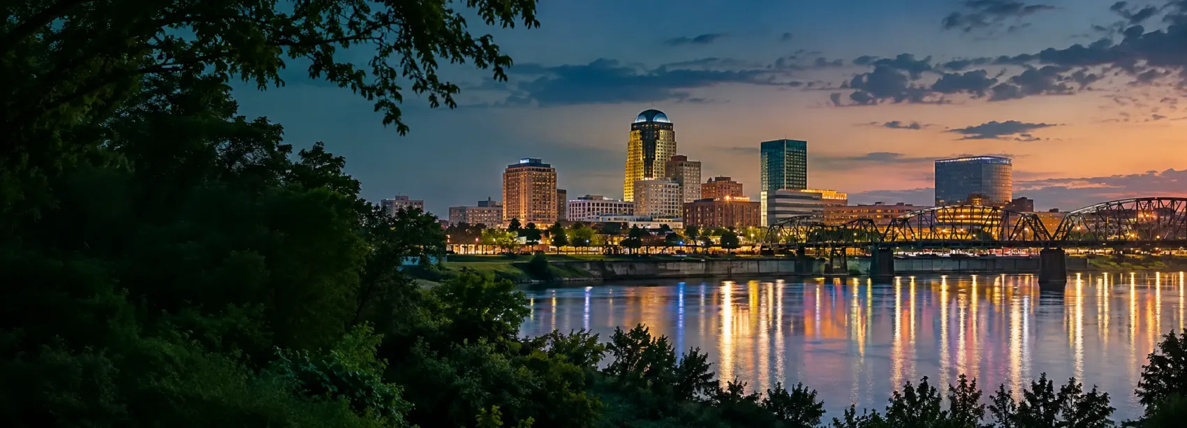 Louisiana city skyline at night on the river