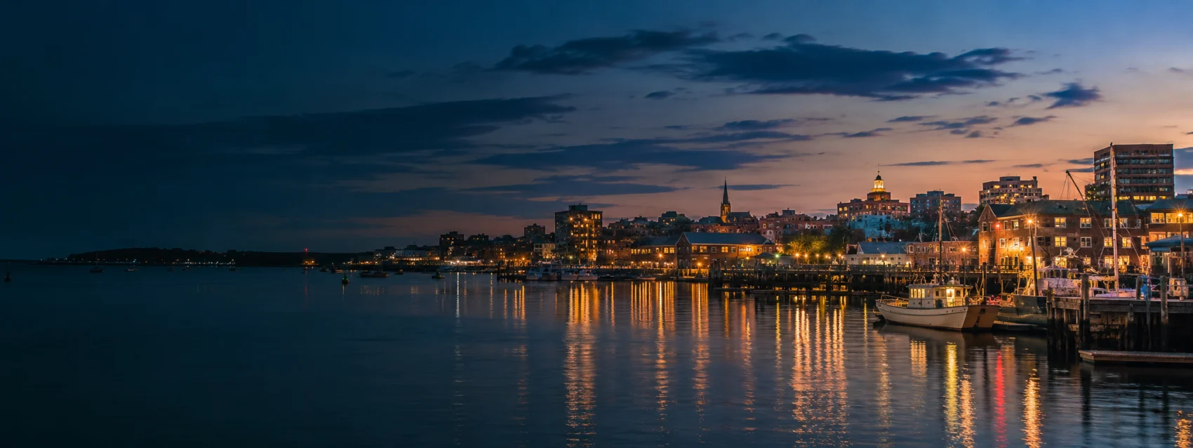 Portland harbor lights at dusk