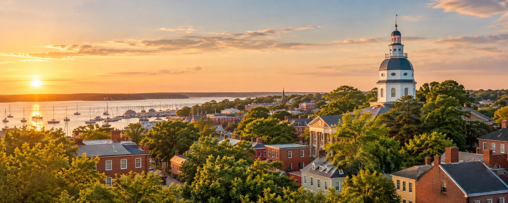 Annapolis and the Chesapeake Bay at sunset, where DevSolutionsAI provides AI services in Maryland