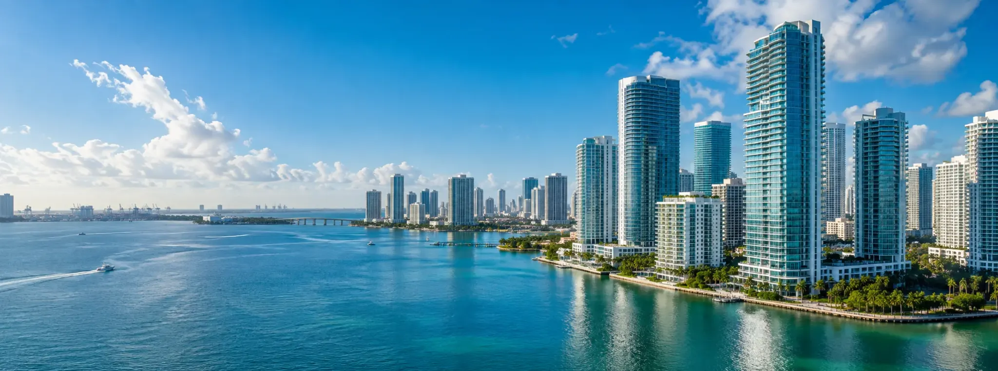 Miami skyline along Biscayne Bay, where DevSolutionsAI provides AI services in Miami