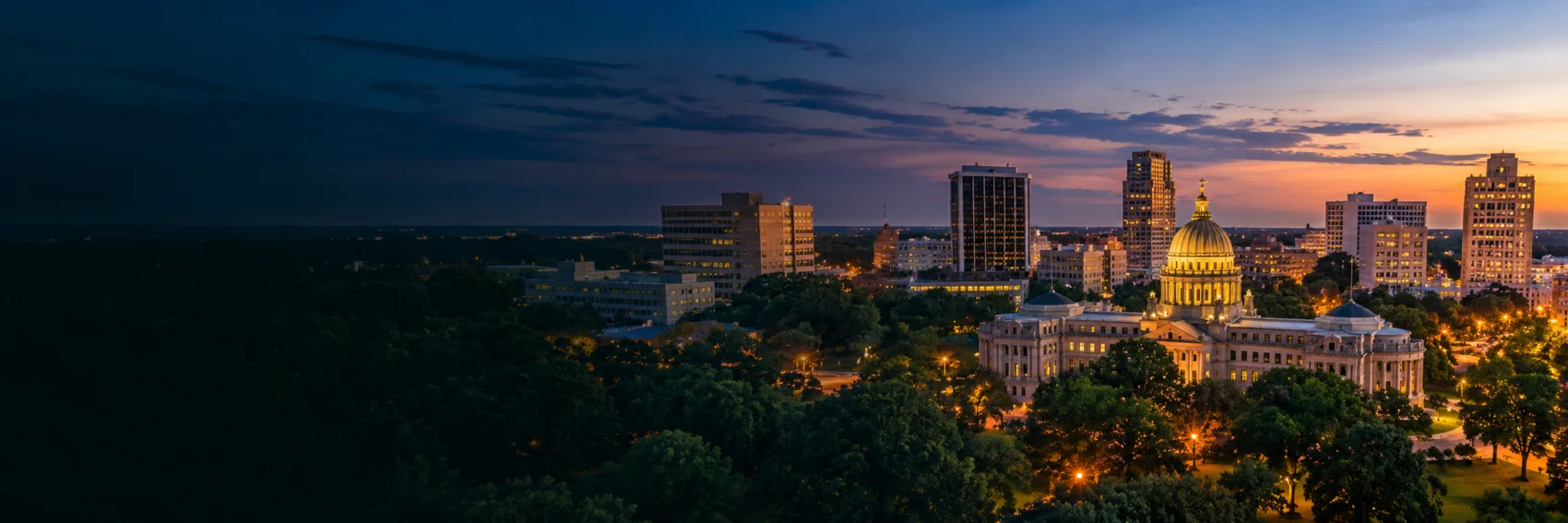 Mississippi city lights at dusk