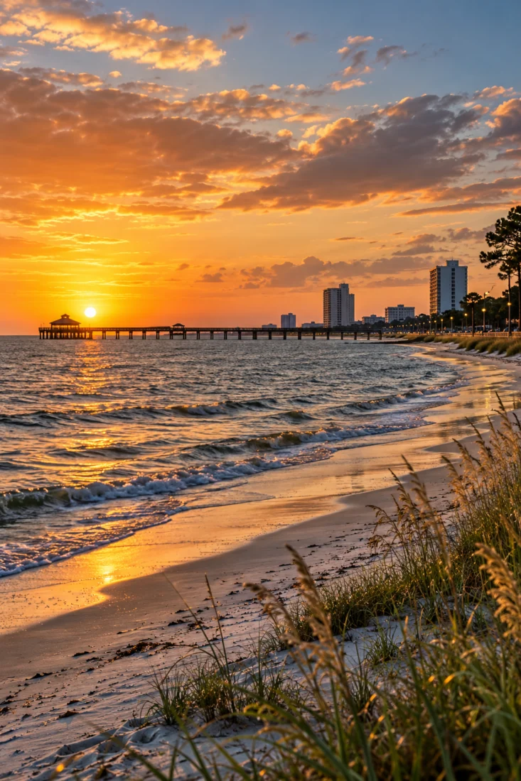 Mississippi Gulf Coast beach at sunset