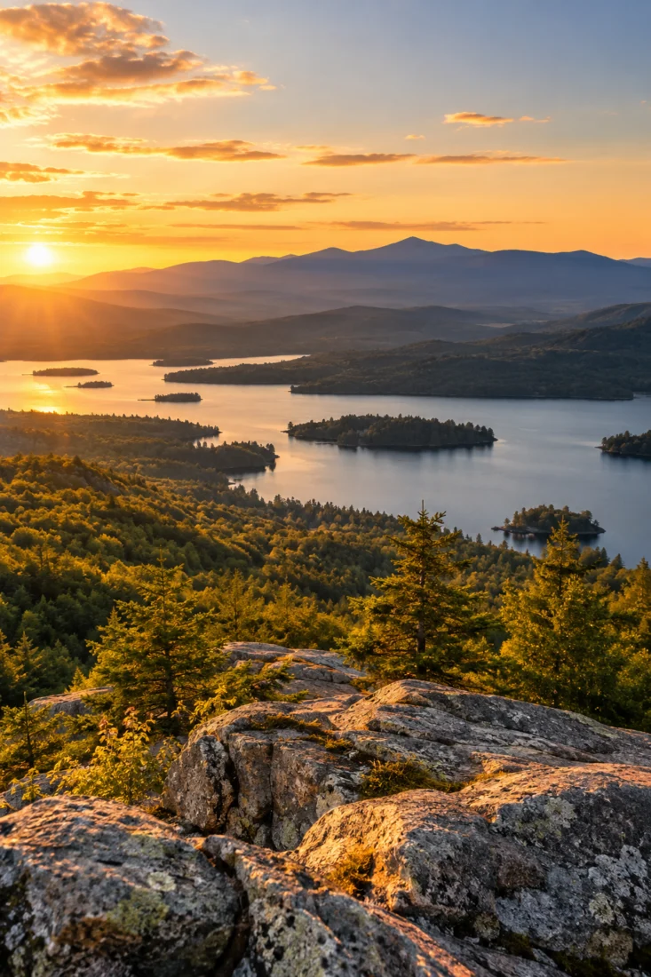 Lakes Region and White Mountains at sunset