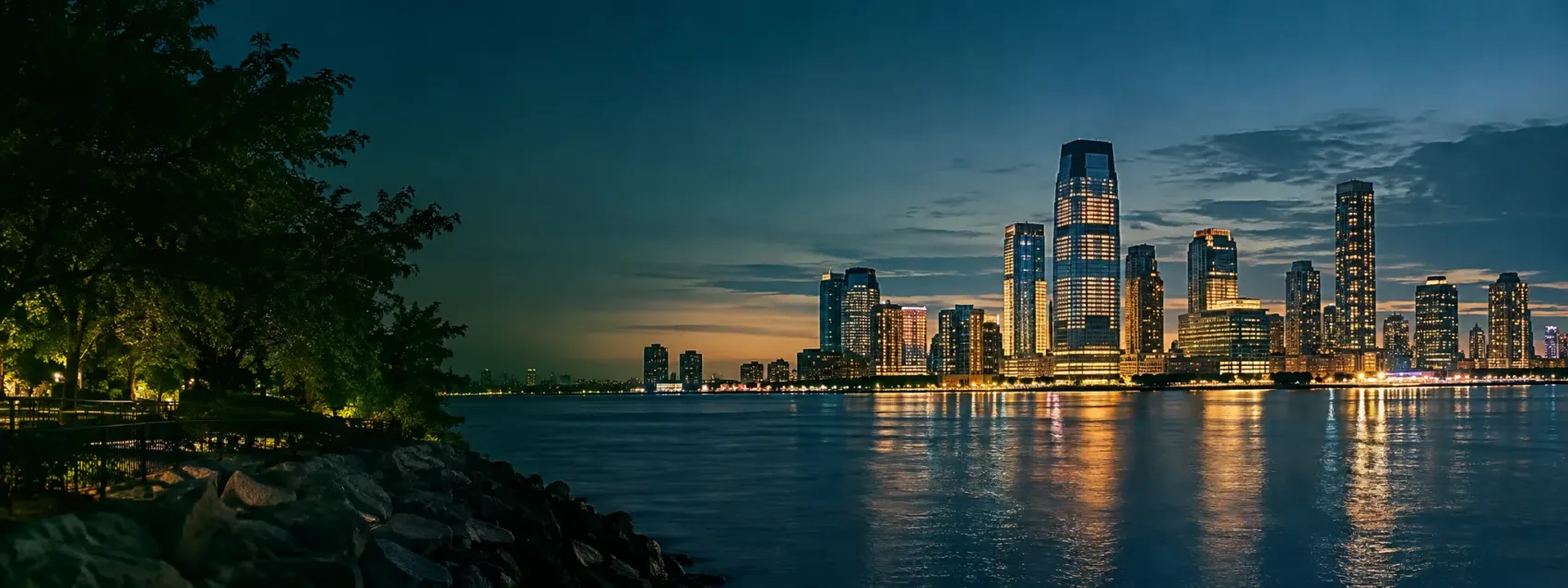New Jersey waterfront skyline at night