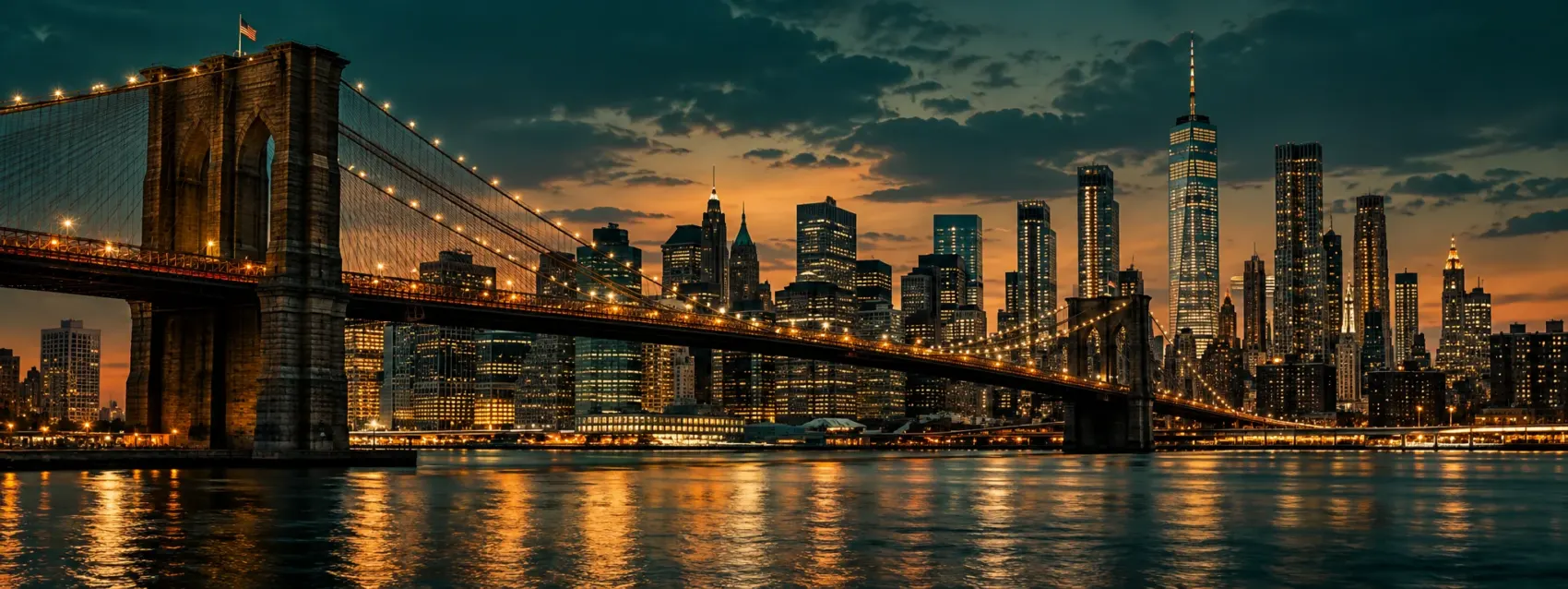 Brooklyn Bridge and Manhattan skyline at night