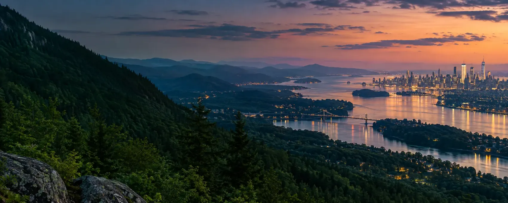 New York river valley at dusk