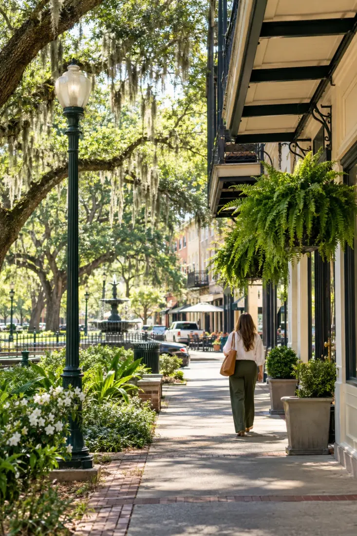 Oak-shaded street in a Louisiana city
