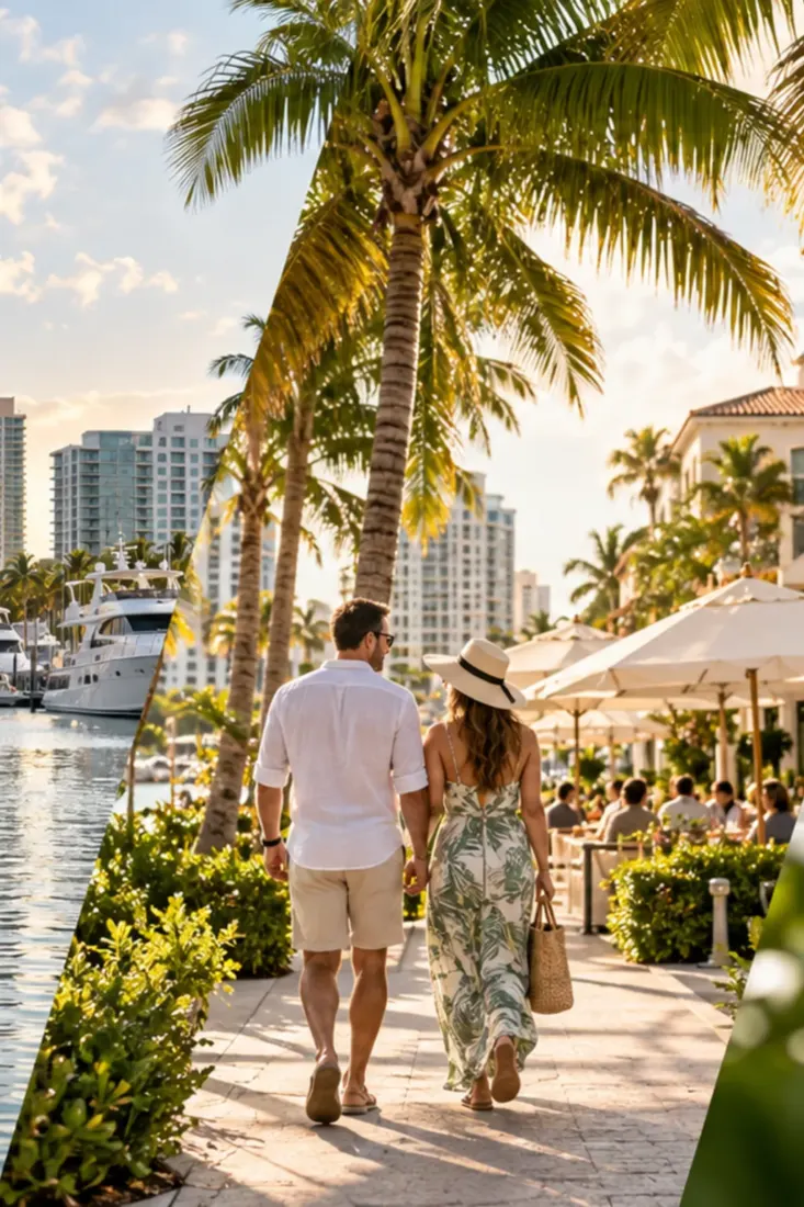 Palm-lined beachfront walk in Fort Lauderdale