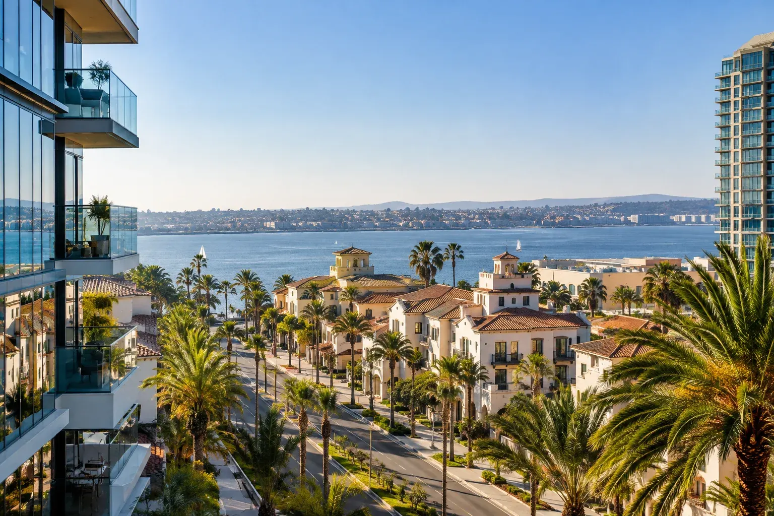 Palm-lined San Diego neighborhood near the bay