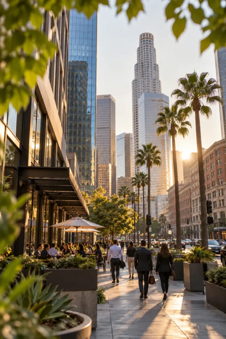 Palm-lined street in Downtown Los Angeles