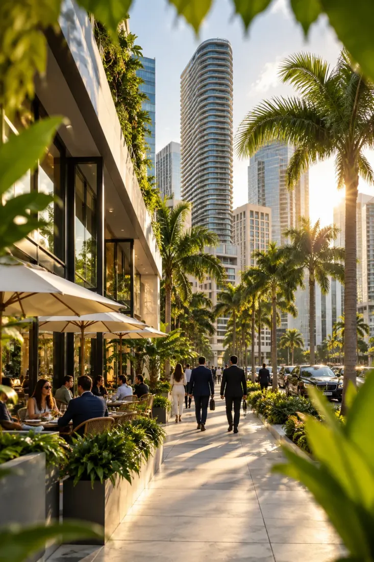 Palm-lined street in Downtown Miami