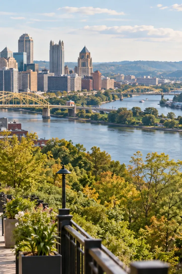 Pennsylvania city skyline above the river
