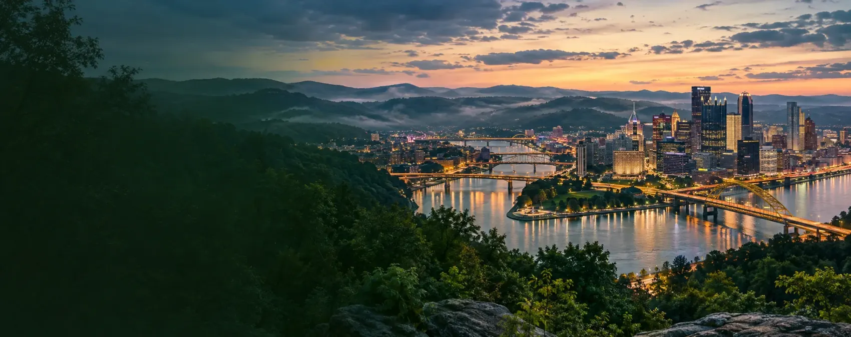 Pennsylvania river city at dusk
