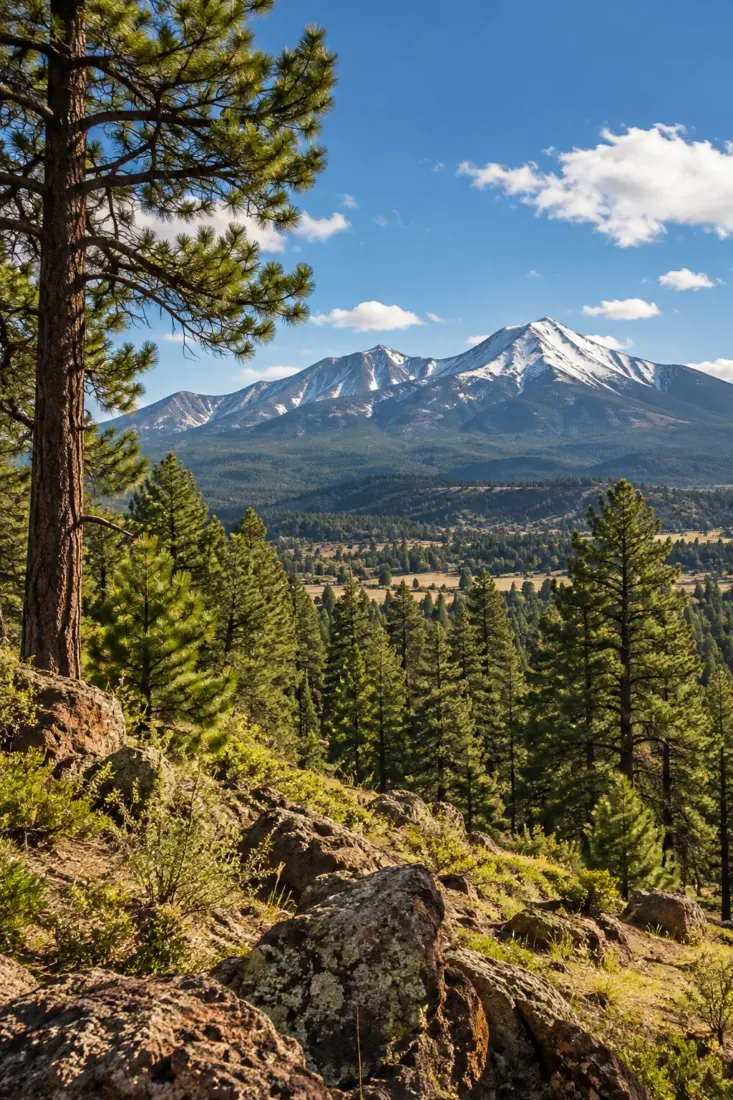 Ponderosa pines and mountains in Northern Arizona