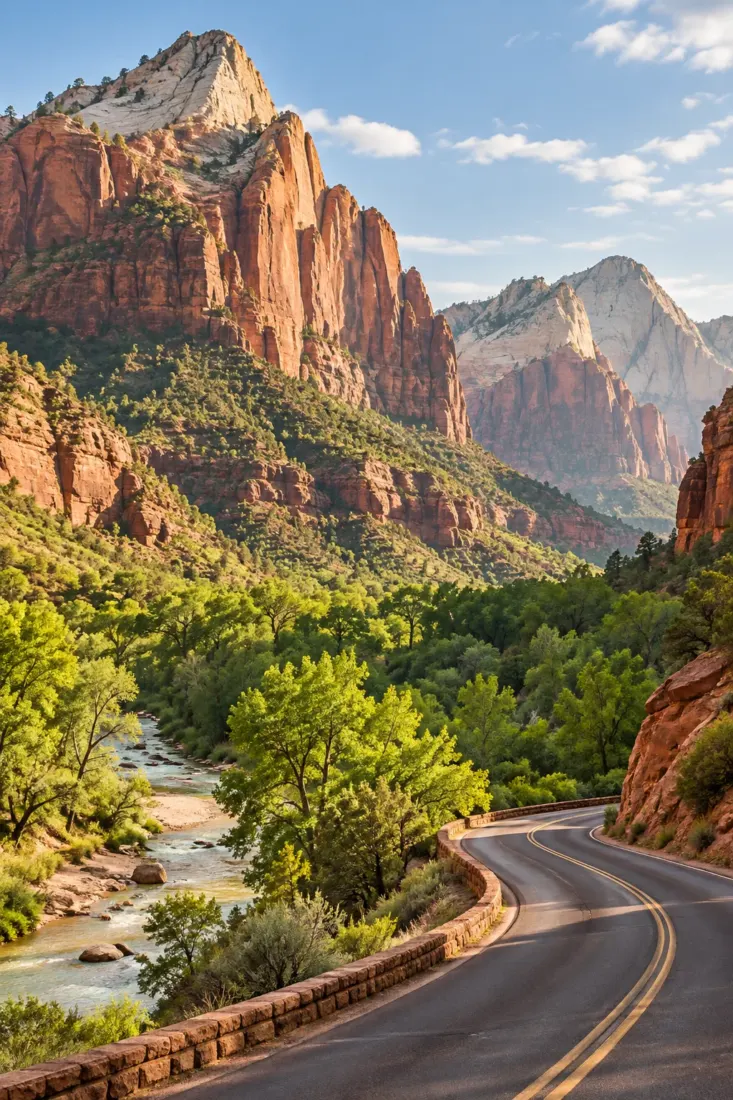 Red rock canyon road near a Utah national park