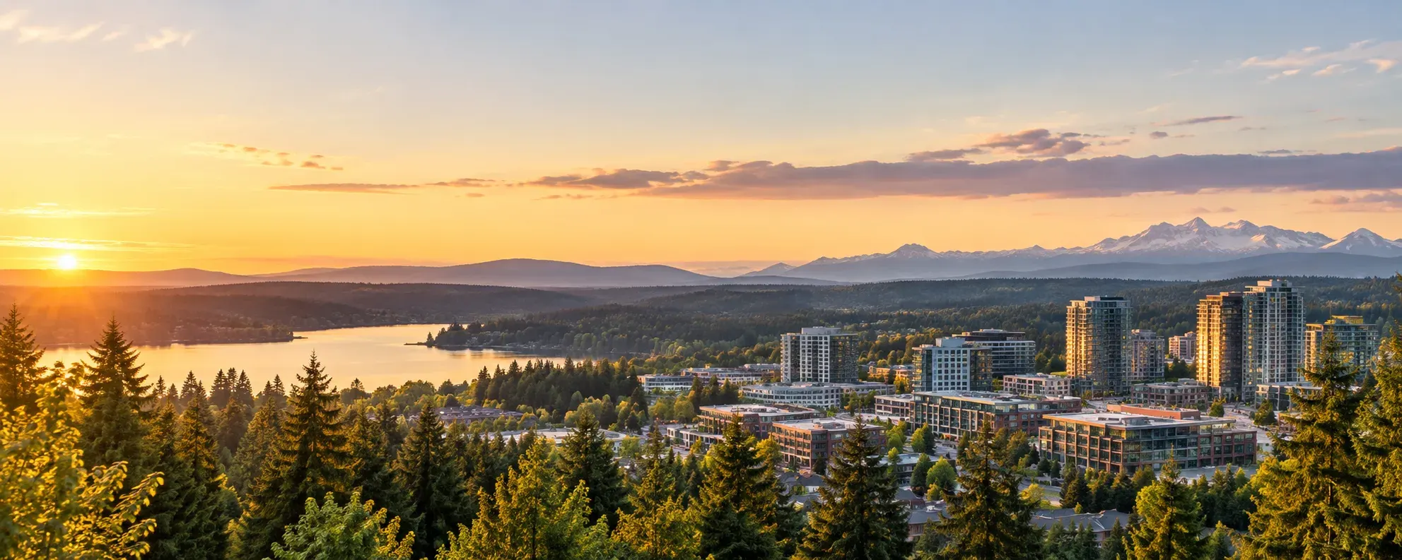 Redmond and the Cascade foothills at sunset, where DevSolutionsAI provides AI services in Redmond