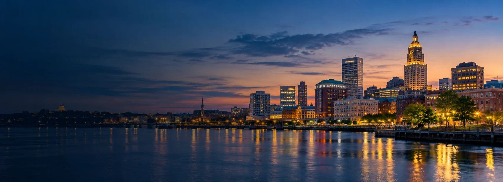 Providence city lights at dusk