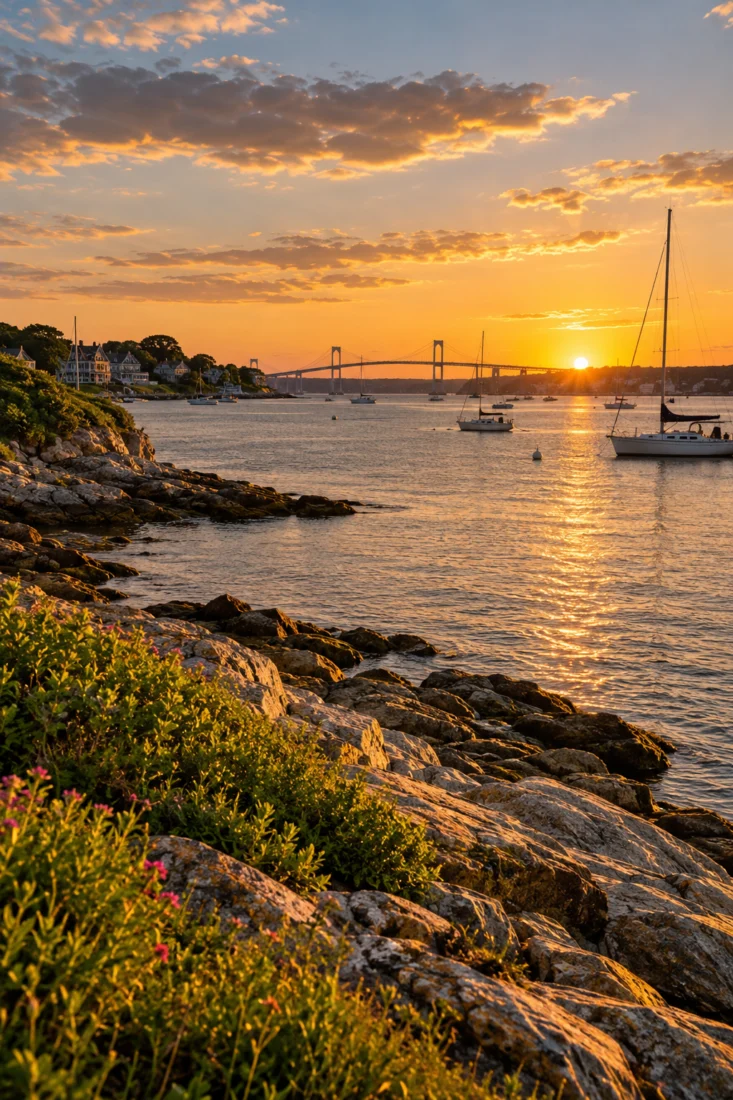 Sailboat on Narragansett Bay at sunset