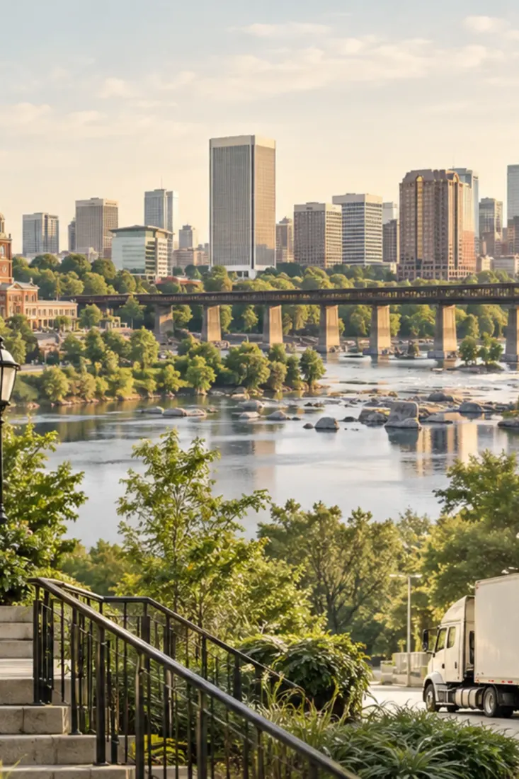 Richmond skyline above the James River rapids