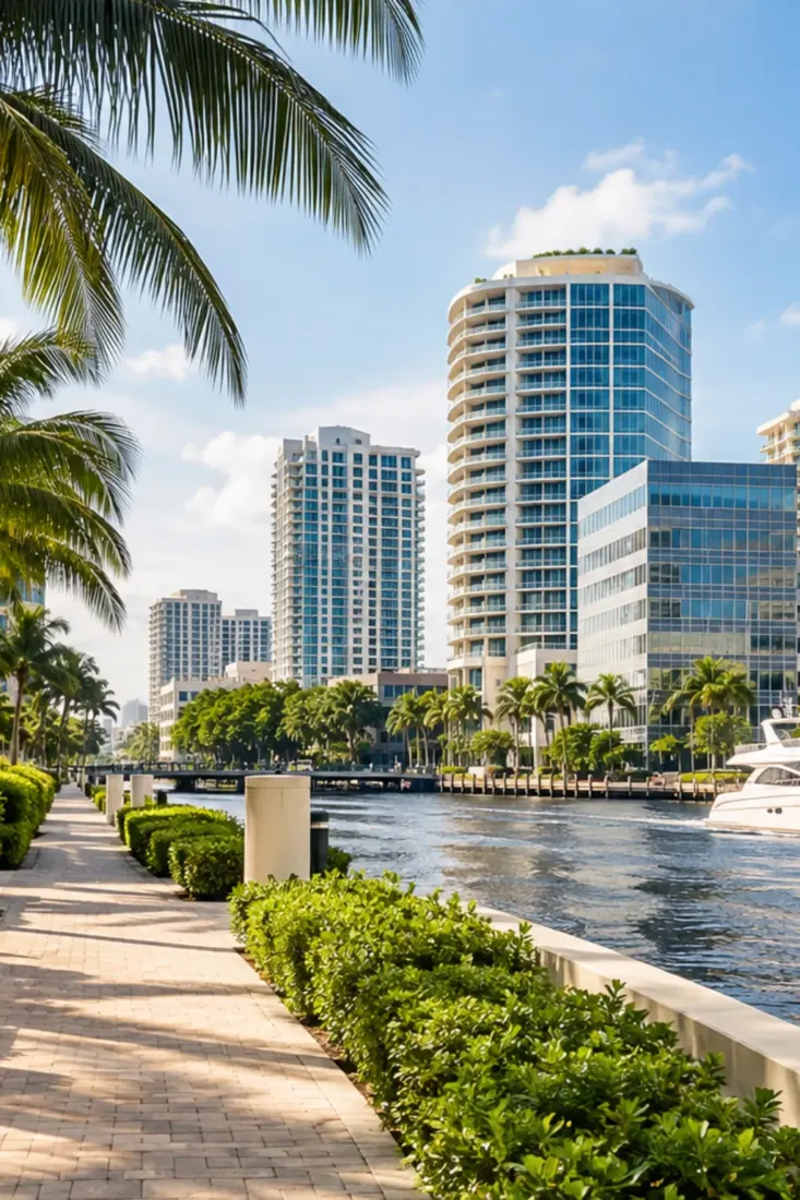 Riverwalk with palms in downtown Fort Lauderdale
