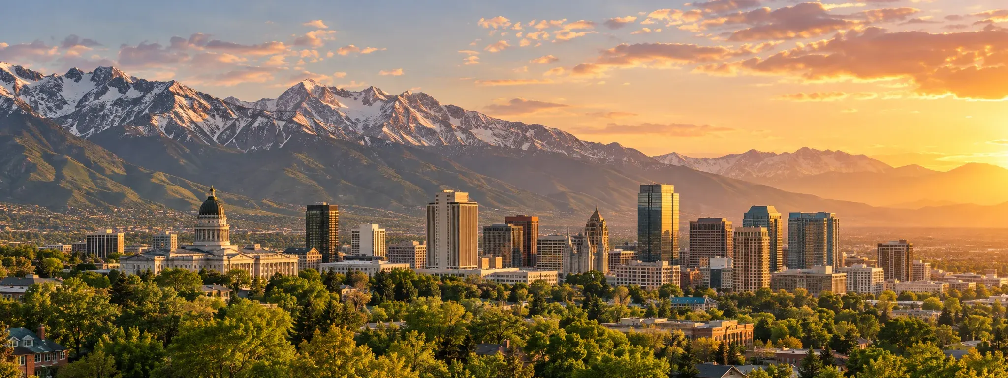 Salt Lake City skyline below the Wasatch Mountains, where DevSolutionsAI provides AI services in Salt Lake City