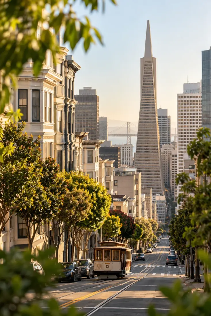 San Francisco street with the Transamerica Pyramid