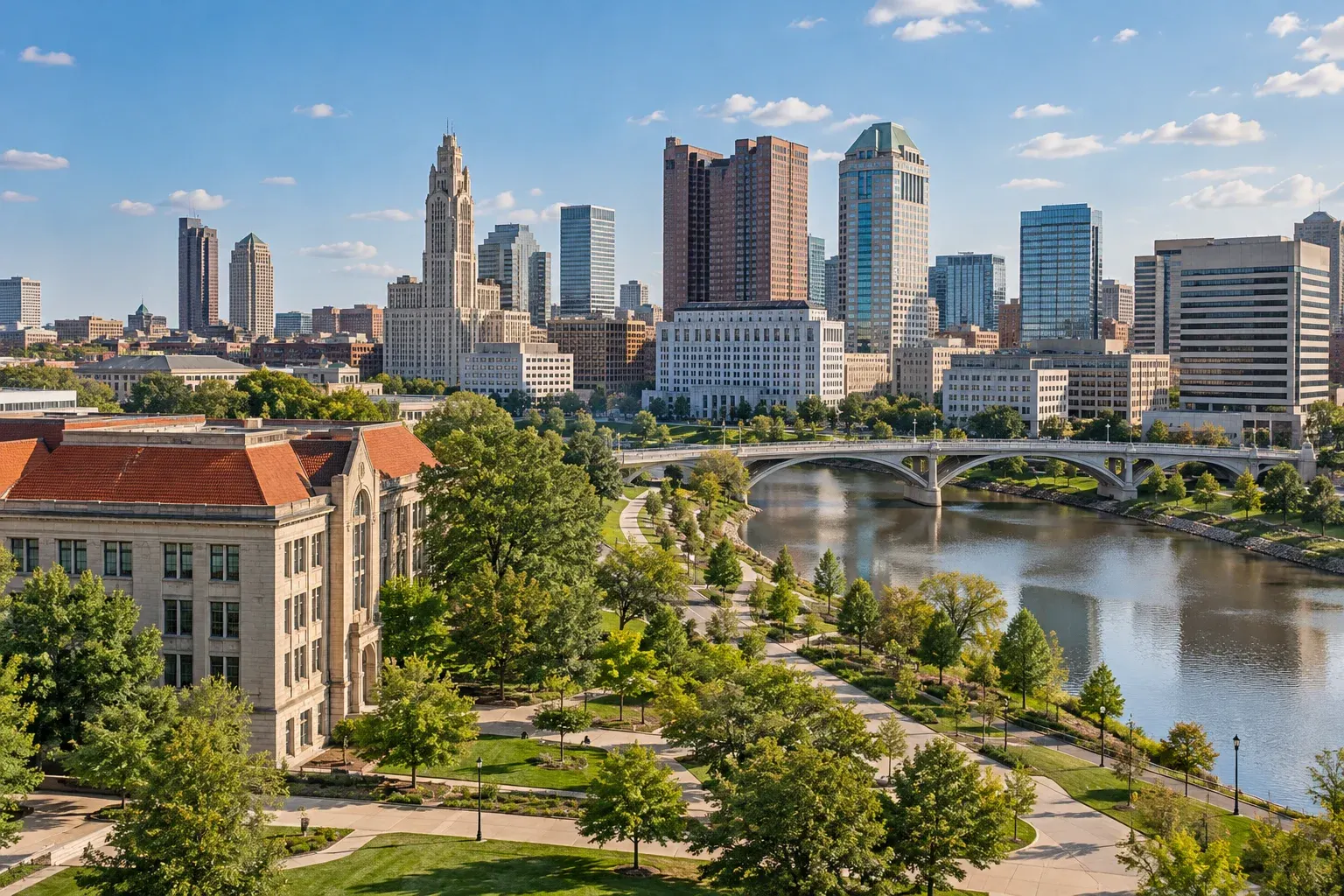 Scioto Mile park and the Columbus skyline