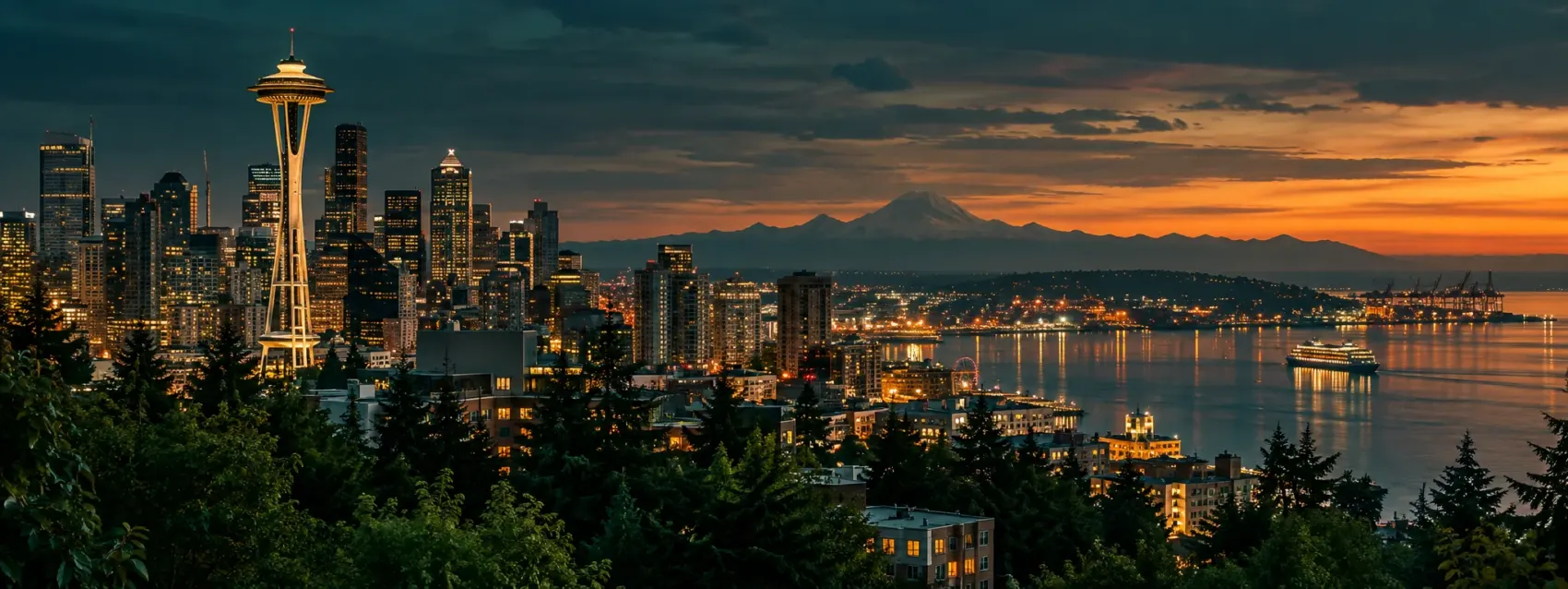 Seattle skyline at dusk