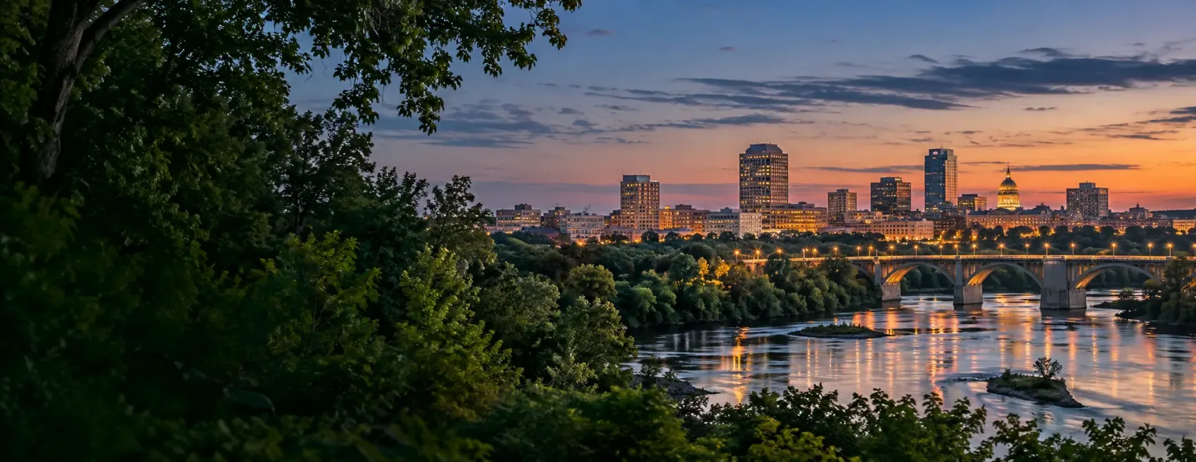 South Carolina city skyline at dusk