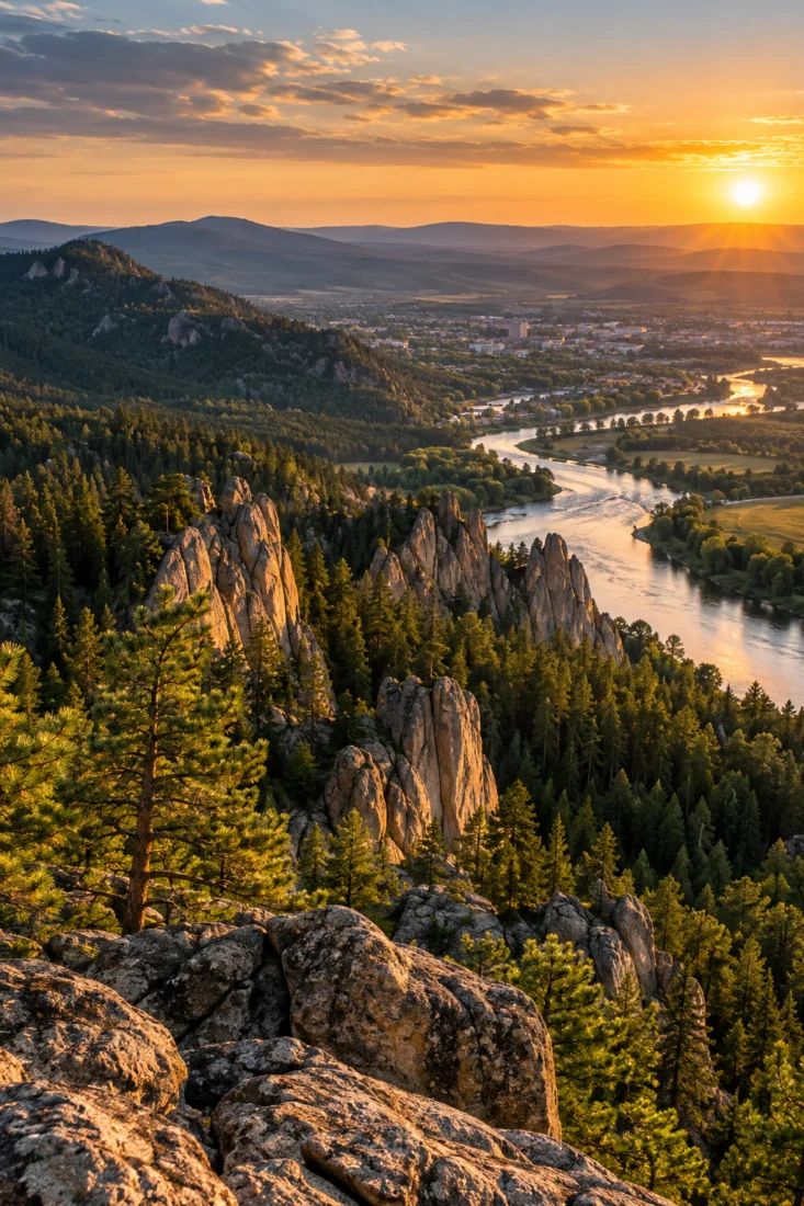 Black Hills granite spires at sunset