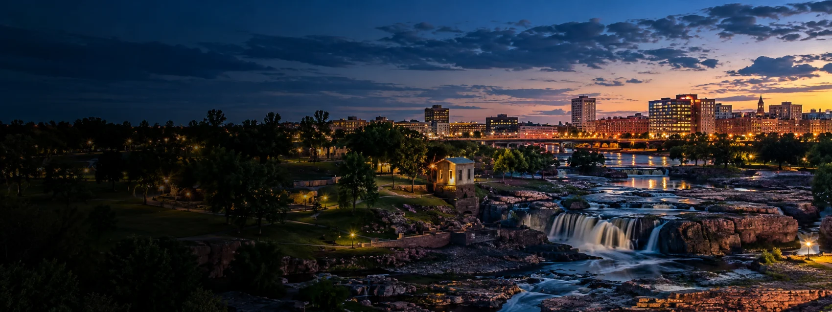 Sioux Falls lights at dusk