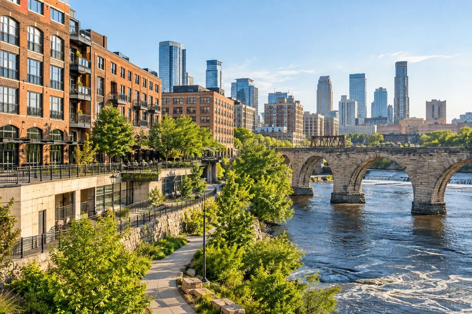 Stone Arch Bridge and the Minneapolis skyline