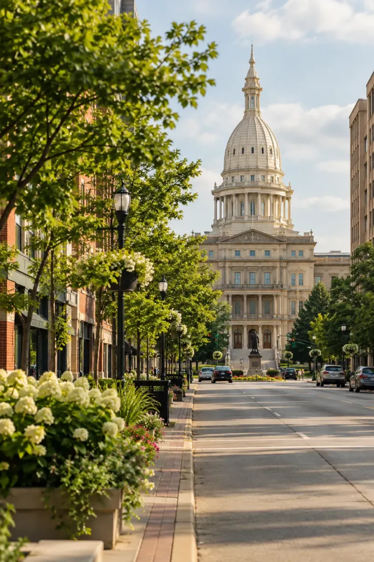 Street leading to the Michigan State Capitol