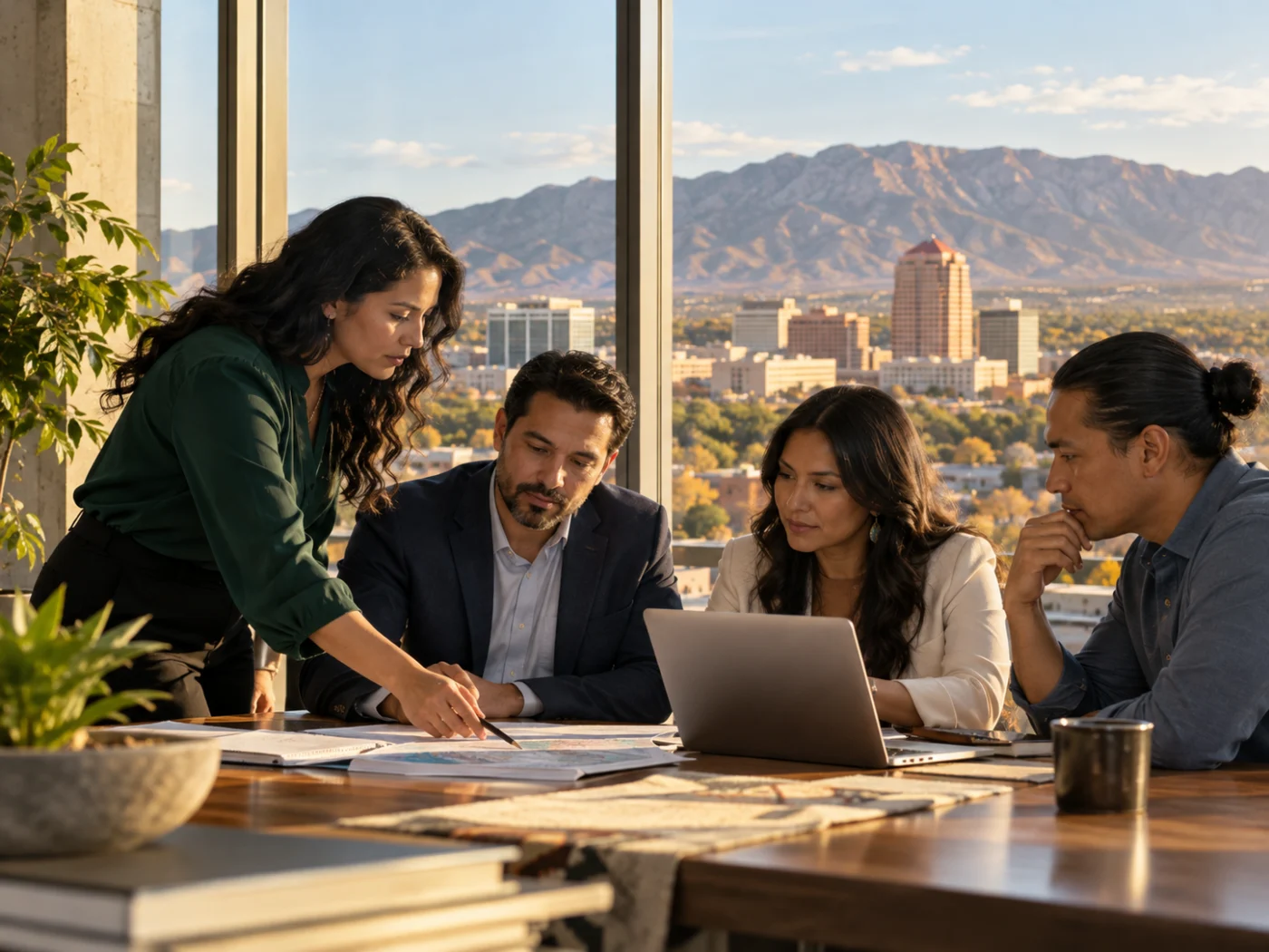 Team planning at laptops in a New Mexico office
