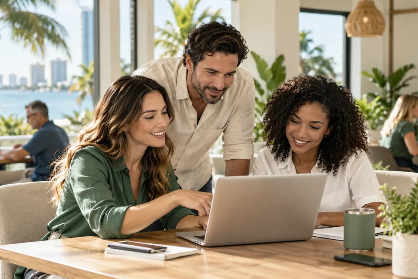 Team working at a laptop in a Florida office
